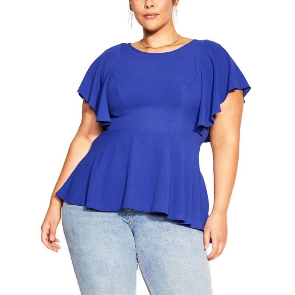 City Chic Royal Blue Peplum Chiffon Flutter Sleeve Top apps Size 18 (M) EUC